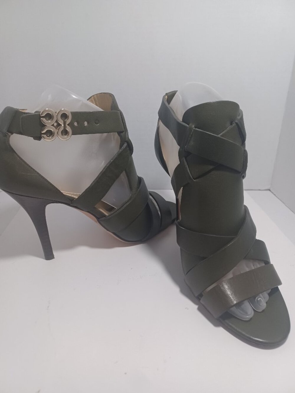 COACH Logo Buckle Strappy High Heels Size 8B (Army Green)